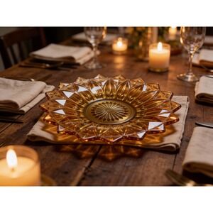 Antique federal Amber Glass Sunflower plate Serving Dish 10 in boho cottage
